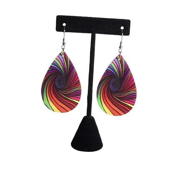 Colorful Spiral Faux Leather Teardrop Dangle Earrings - Picture 2 of 5